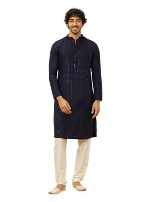 Manyavar Men's Viscose Chikankari Kurta Pyjama Set