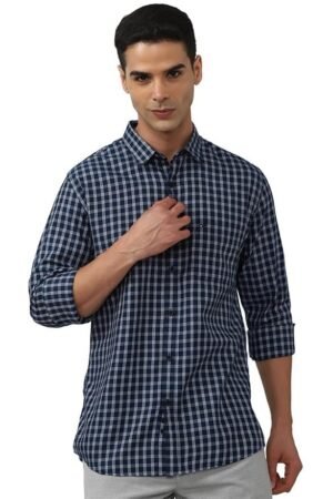 Peter England Men's Slim Fit Full Sleeve Checkered Casual Shirt | 100% Cotton | Premium Twill Weave