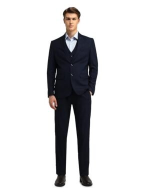 Arrow Men's Blue Checked Notch Lapel Collar Long Sleeve Formal Polyester Tailored Fit Suit