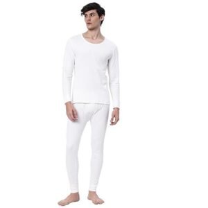 Cotstyle Offwhite Cotton Men Winter Thermal Top & Bottom Set