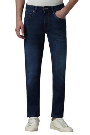 Louis Philippe Men's Tapered Fit Mid Rise Comfy All Day Comfort Jeans