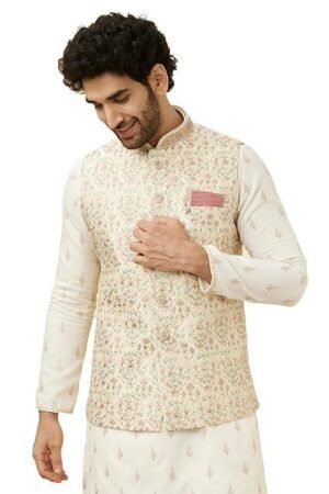 Manyavar Men's Art Silk Zardosi|Embroidered Nehru Jacket