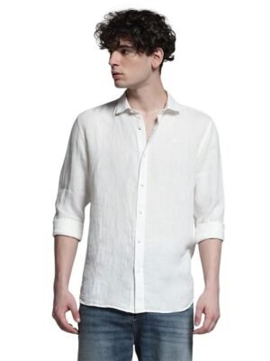 JACK & JONES Men Linen Regular Spread Collar Solid Casual Shirt