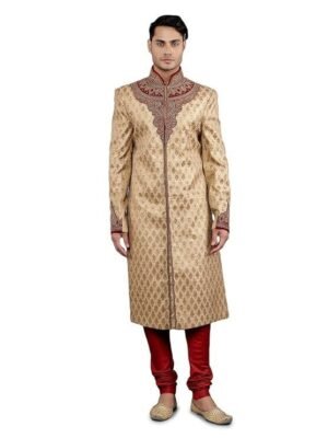 Manish Creations Men's Woven Design with Embroidery Ethnic Sherwani Set