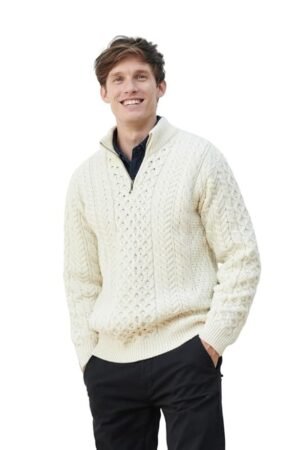 Men's Merino Wool Aran 1/2 Zipper Sweater