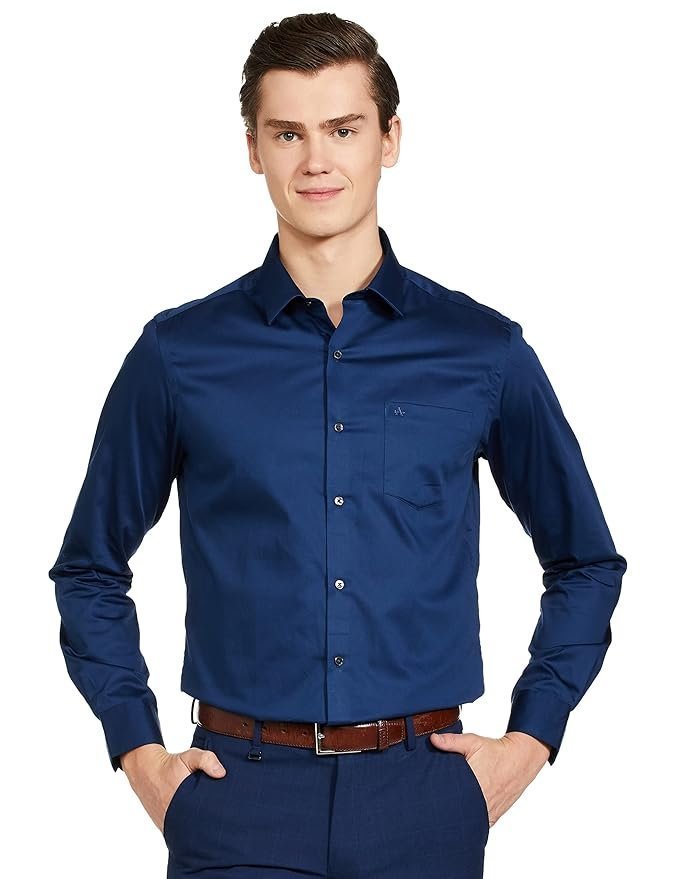 Arrow Men's Solid Full Sleeve Slim Fit Cutaway Collar Satin Formal Shirt
