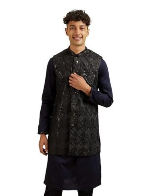 Manyavar Men's Velvet Embroidered|Sequins Jacket Set