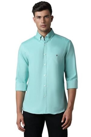Louis Philippe Men's Easy to Care Cotton Slim fit Solid Casual Shirt with Natural Stretch