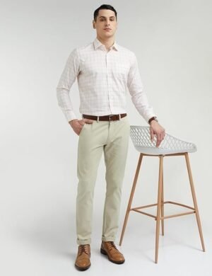 Peter England Men's Slim Fit Mid Rise Super Stretchable Everyday Casual Trouser | Scoop Pocket Premium Twill Chinos | Flat Front