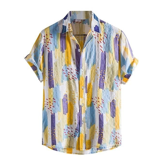ZAFONI Tropical Shirt, Men's Summer Shirts Colorful Printed Shirts Short Sleeves Casual Button-Up Shirts Men's