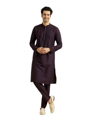 Manyavar Men's Viscose Blend Sequins & Shimmer Kurta Pyjama Set