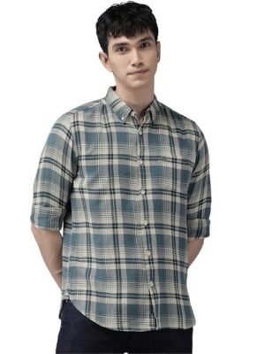THE BEAR HOUSE Men's Checked Slim Fit Flannel Casual Shirt | Blue & White | TBH-BASTA-BL