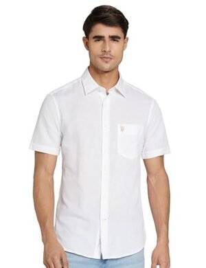 U.S. POLO ASSN. Men's Solid Cotton Linen Spread Collar Half Sleeve Shirts